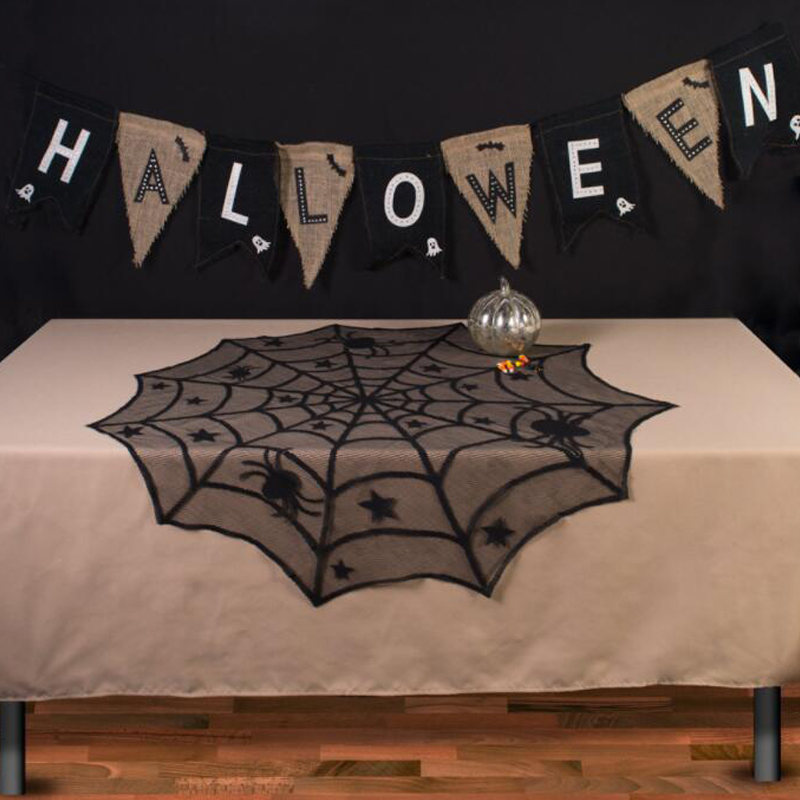 Hot Selling Ghost Festival Lace Tablecloth Black Spider Web Mesh Cake Table Decor Halloween Decoration Tablecloth