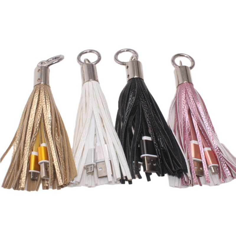 Wholesale promotion product 2 in 1 usb cable charger tassel keychain