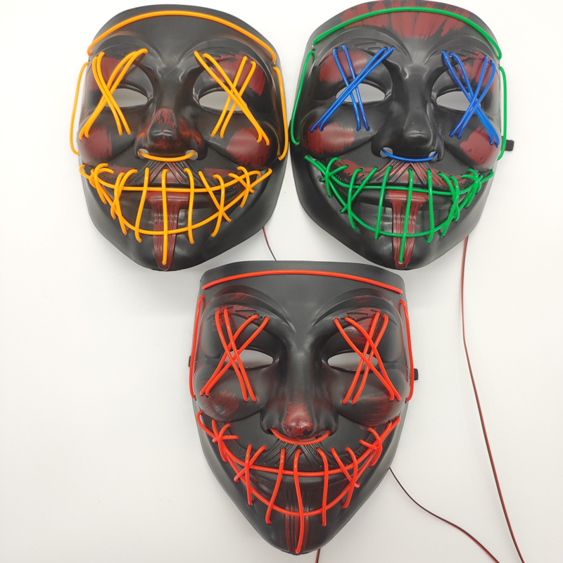 Halloween Mask Cosplay LED Glow Scary EL Wire Line Light Up Grin Masks For Festival Parties Costume