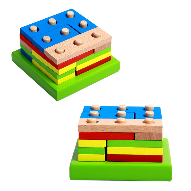 Assembled Building Puzzle Geometric Shape Educational Wood Baby Toy Montessori