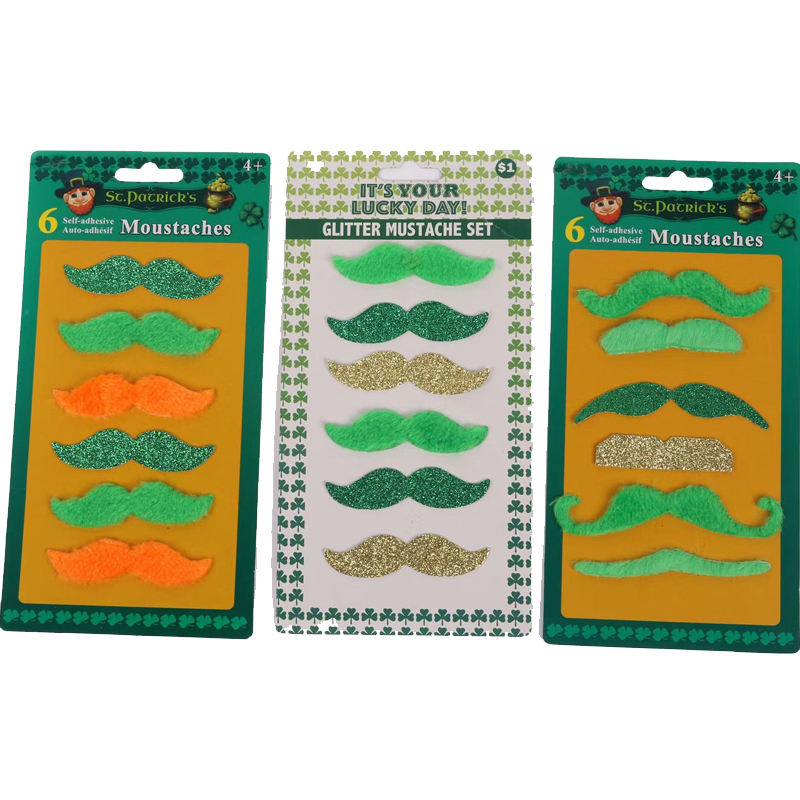 Hot Selling St Patricks Day Green Mustache Beard Shamrock Party Supplies Favors Costume Accessory