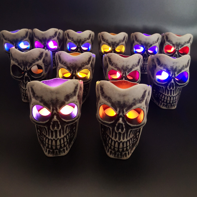 New Arrival Retro RGB Led Night Light Skull Shape With Pumpkin Led Candle For Halloween Candle Light Decoration