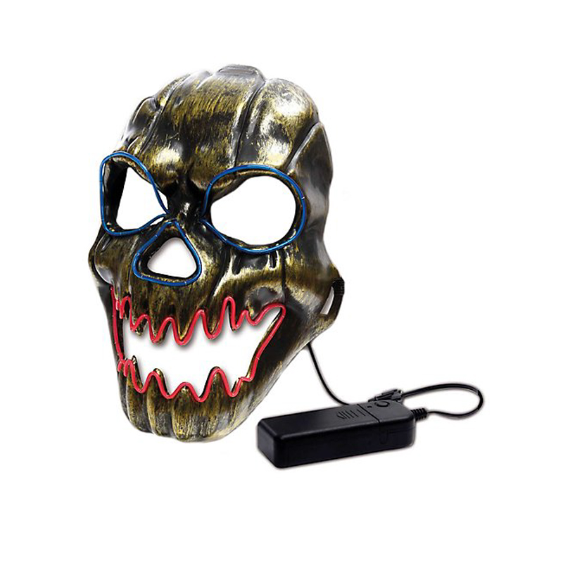 The Purge Terror White LED Glowing Mask Halloween Light Up Costume Cosplay Props Party 4 Lighting Modes Scary EL Wire Mask
