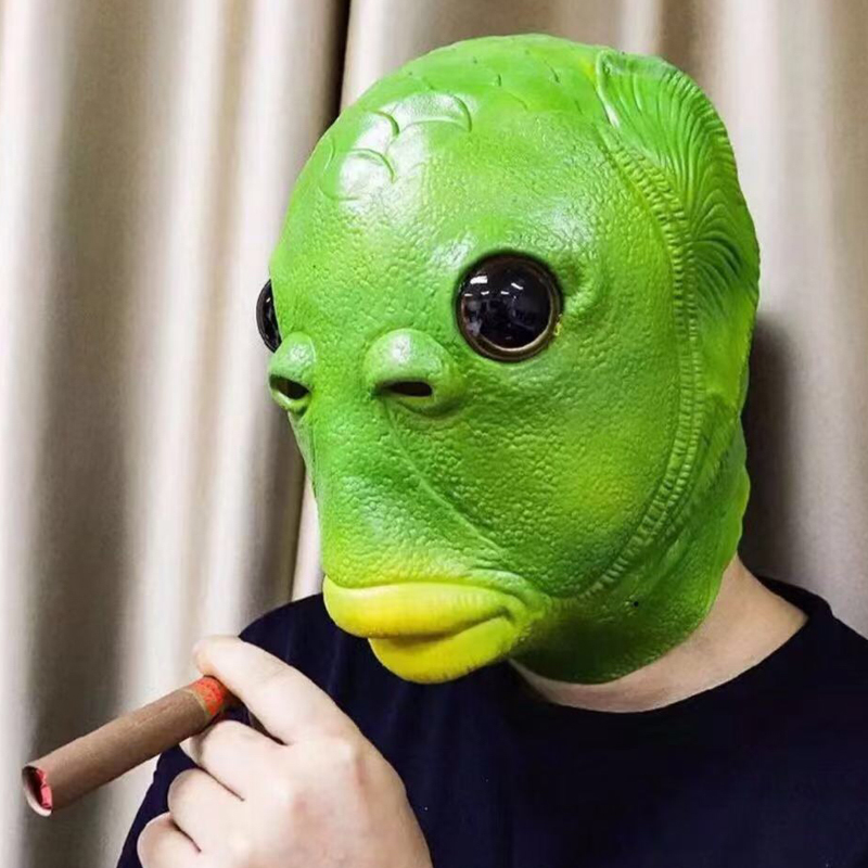 Green Fish Mask Funny Halloween Latex Cute Masquerade Rubber Fish Full Head Animal Mask