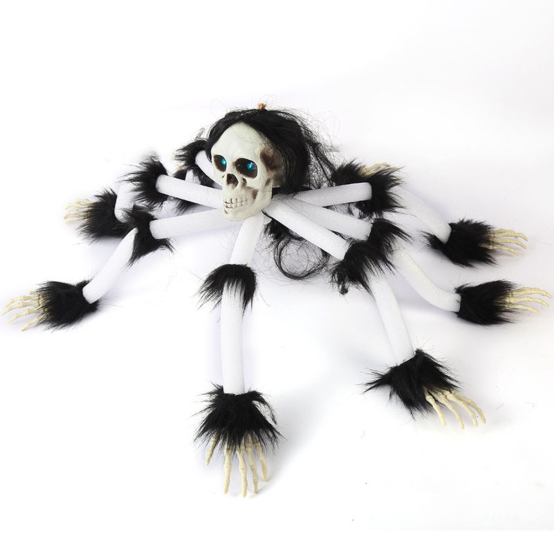 New skeleton Ghost head spider Halloween party decoration ghost head spider silver hair female ghost spider