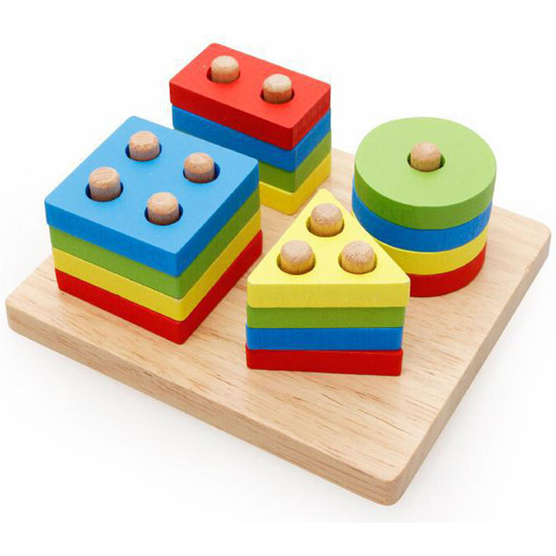 Wooden Puzzle Kids Toys Shapes Sorter Preschool Geometric Blocks Stacking Games
