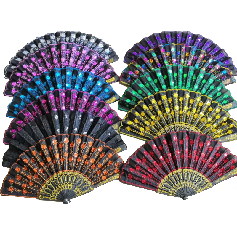 Folding hand fan with plastic ris and satin fabric customization in 2021 new design with high quality
