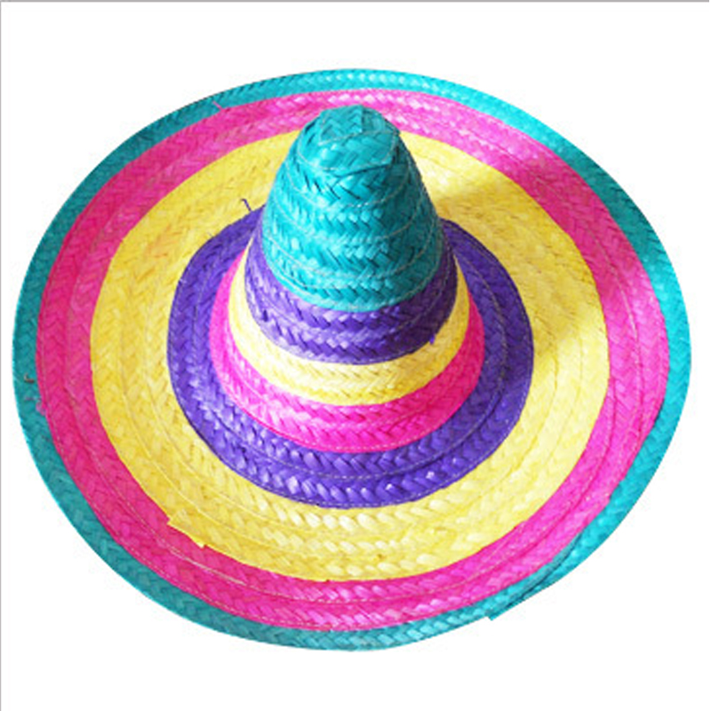 Handmade Rainbow Sun Visor Flat Caps Sombrero Mexican Straw Hat For Unisex