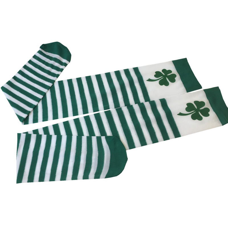 New Design St Patricks day Sexy Stocking Plus Size Thigh High Green White Striped Stocking for Girl