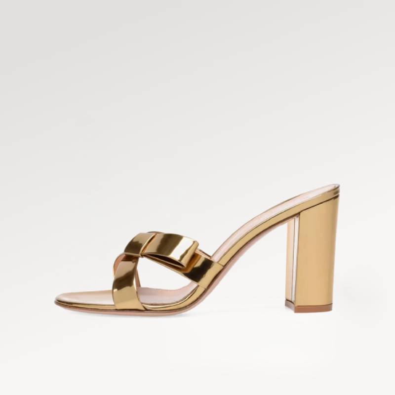 Mules Gold Leather Chunky Slide Sandals