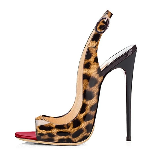 Leopard Peep Toe Thin High Heels Slingback Sandals