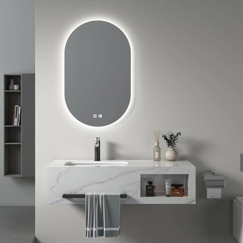 Factory wholesale cheap price rock slate bathroom vanity cabinets hotel marble luxury bathroom vanities with LED mirror