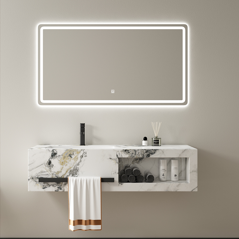 New design rock slate bathroom vanity cabinet with LED mirror