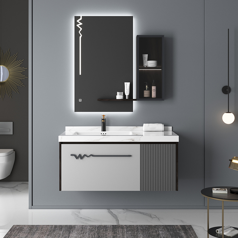 Modern hotel bathroom vanity with backlight mirror and storage space seamless wash basin bathroom cabinet