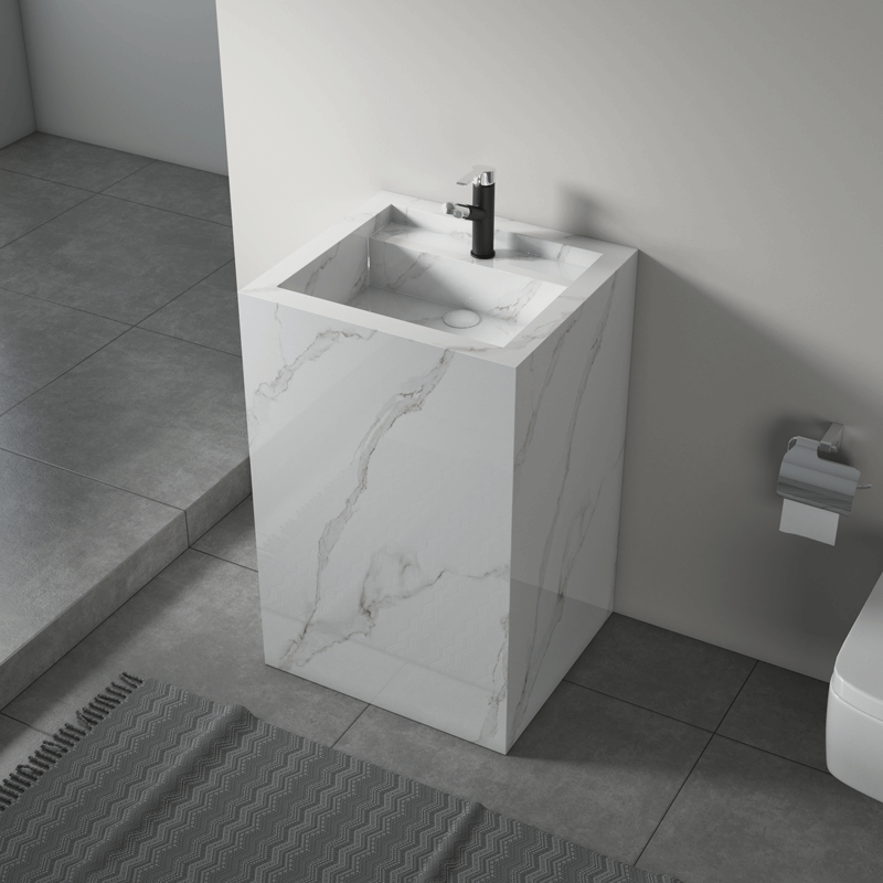 Advanced relaxed style rock slate bathroom vanity with LED mirror hotel simple basin bathroom cabinets