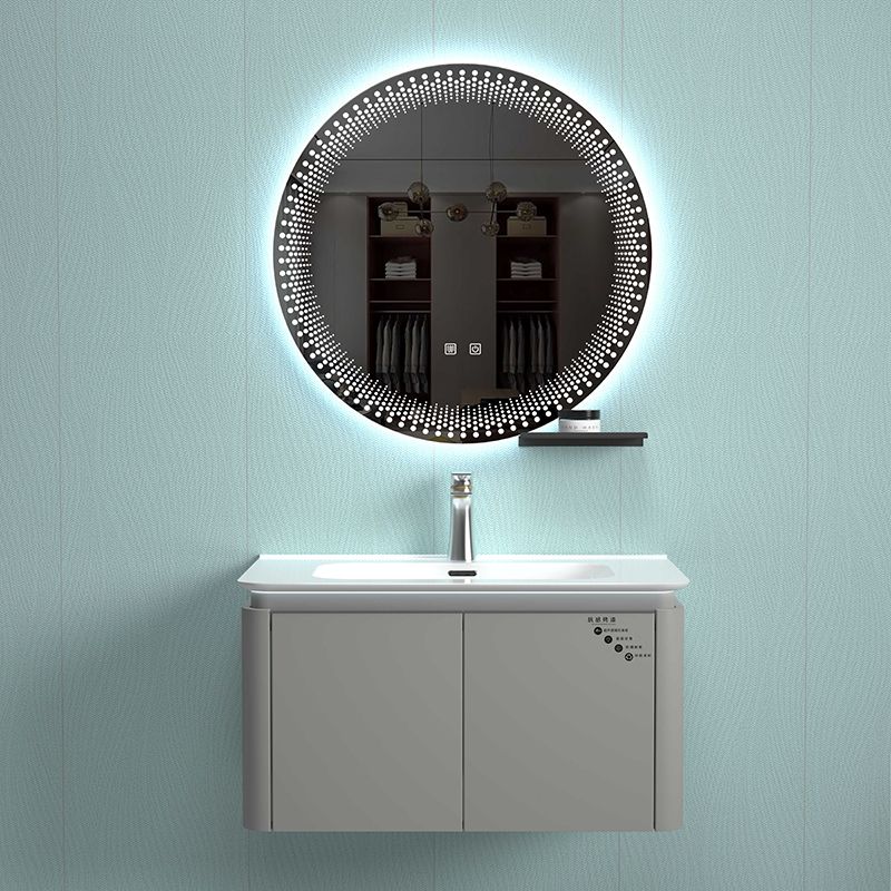 New design modern gray plywood bathroom cabinet vanity with LED mirror ceramic basin and shelf
