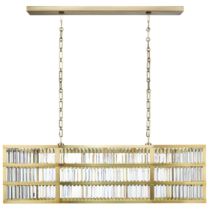 122cm Long Rectangle Lamont Crystal Chandelier in Antique Brass