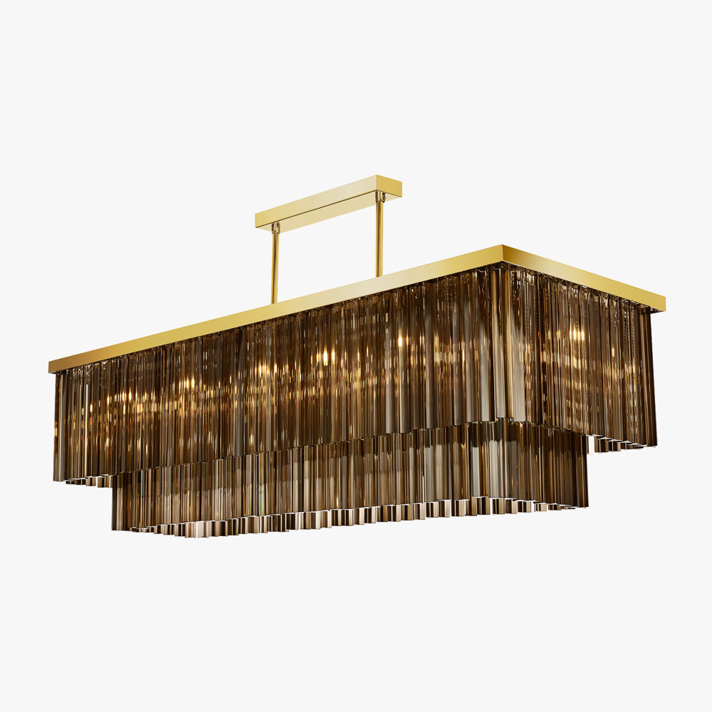 150cm Long Triangle Smoke Glass Chandelier in Golden