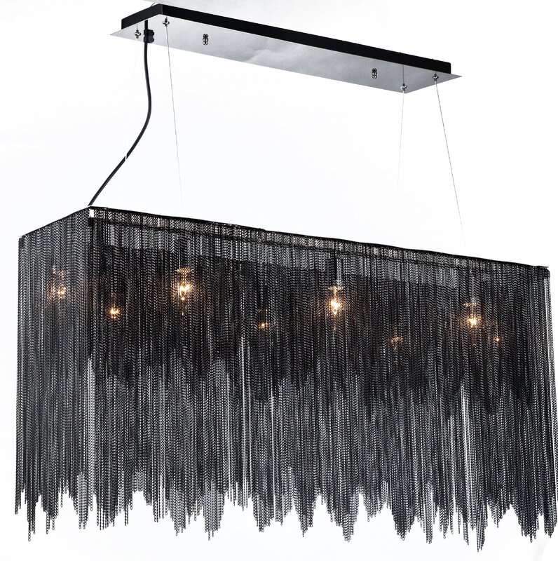 8-Light Rectangle Black Aluminum Chain Chandelier