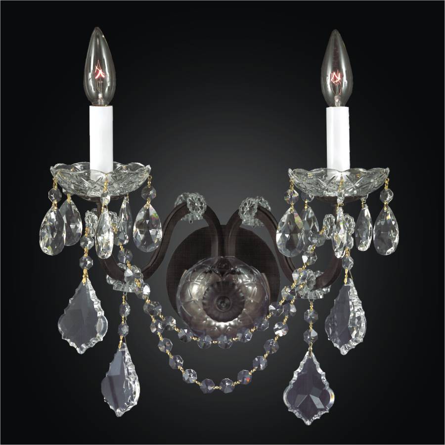 2 Lights Wrought Iron Crystal Wall Light