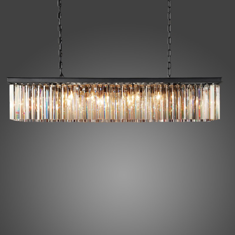 49'' Rectangle Rhys Clear Crystal Chandelier in Black
