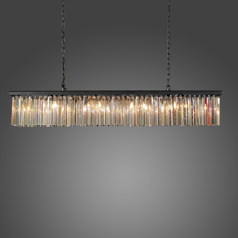 59'' Rectangle Rhys Clear Crystal Chandelier in Black