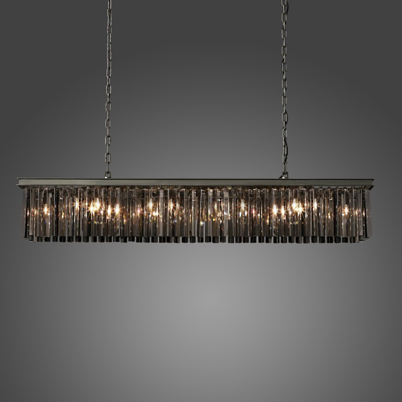 59'' Rectangle Rhys Smoke Crystal Chandelier in Black