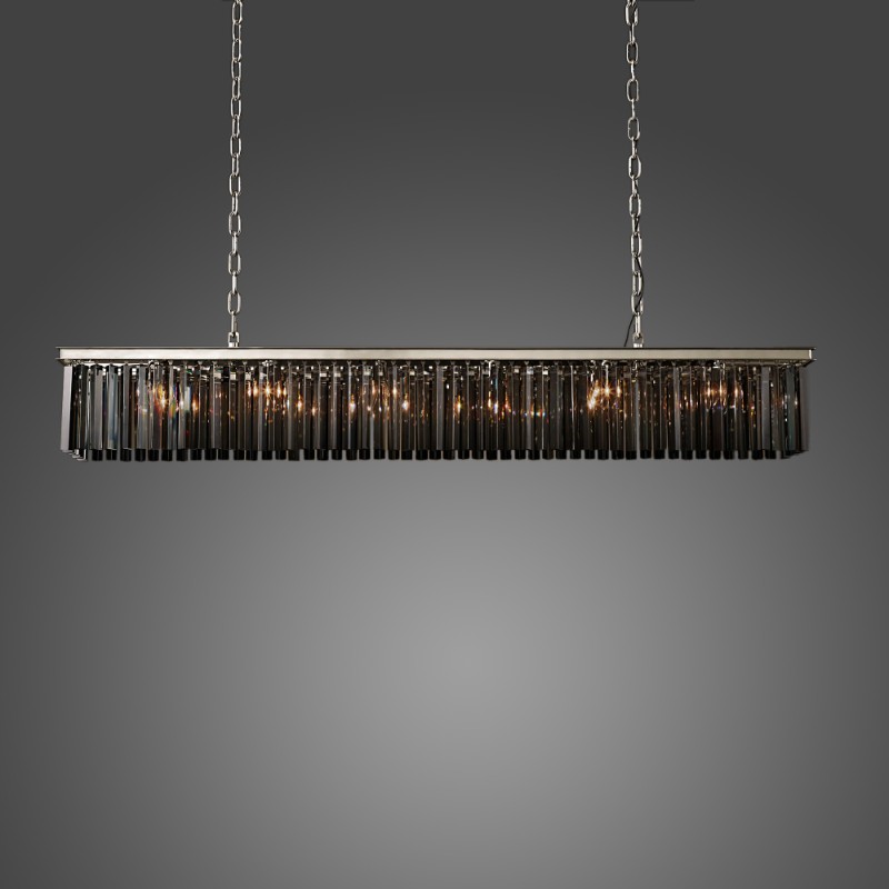 71'' Rectangle Rhys Smoke Crystal Chandelier in Chrome