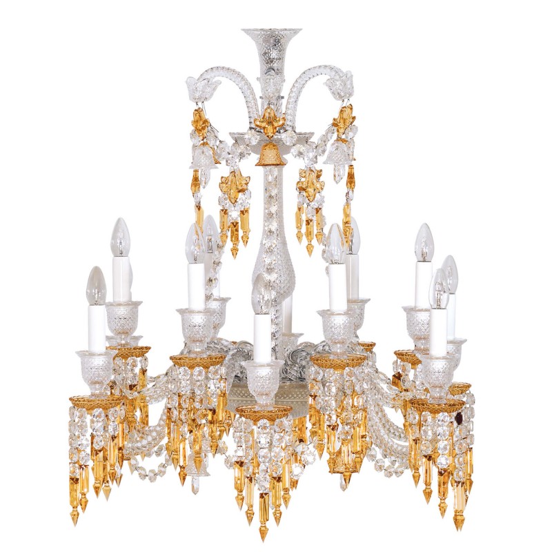 Short 12 Lights Amber Baccarat Crystal Chandelier