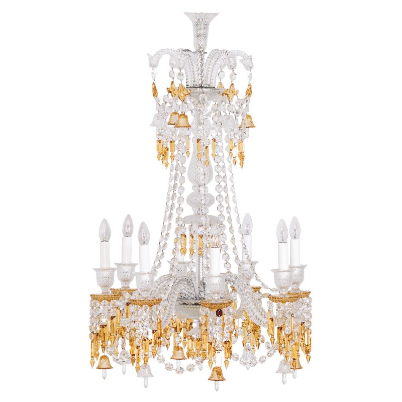 Long 8 Lights Amber Baccarat Crystal Chandelier