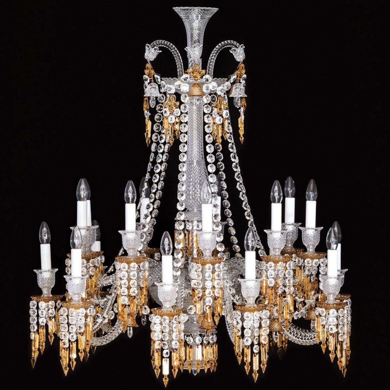 Short 18 Lights Amber Baccarat Crystal Chandelier