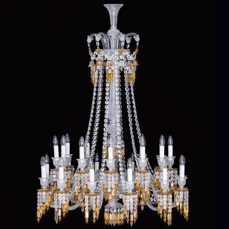 Long 24 Lights Amber Baccarat Crystal Chandelier