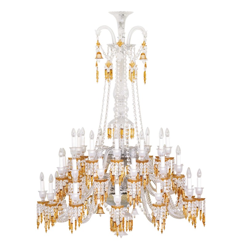 36 Lights Amber Baccarat Crystal Chandelier