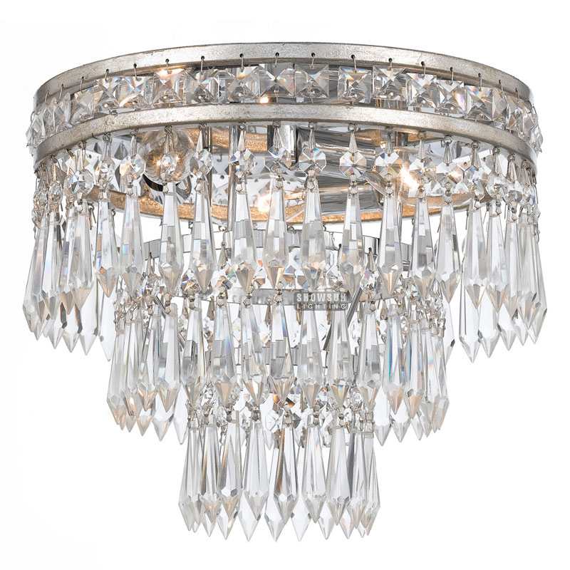 Width 28CM Empire Style Ceiling Light Crystal Flush Mounts For Bedroom