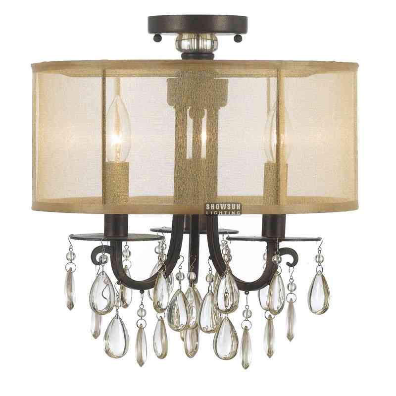 Luxury Width 36CM Color Optional Semi Flush Mounted Crystal Chandelier Wrought Iron Chandelier