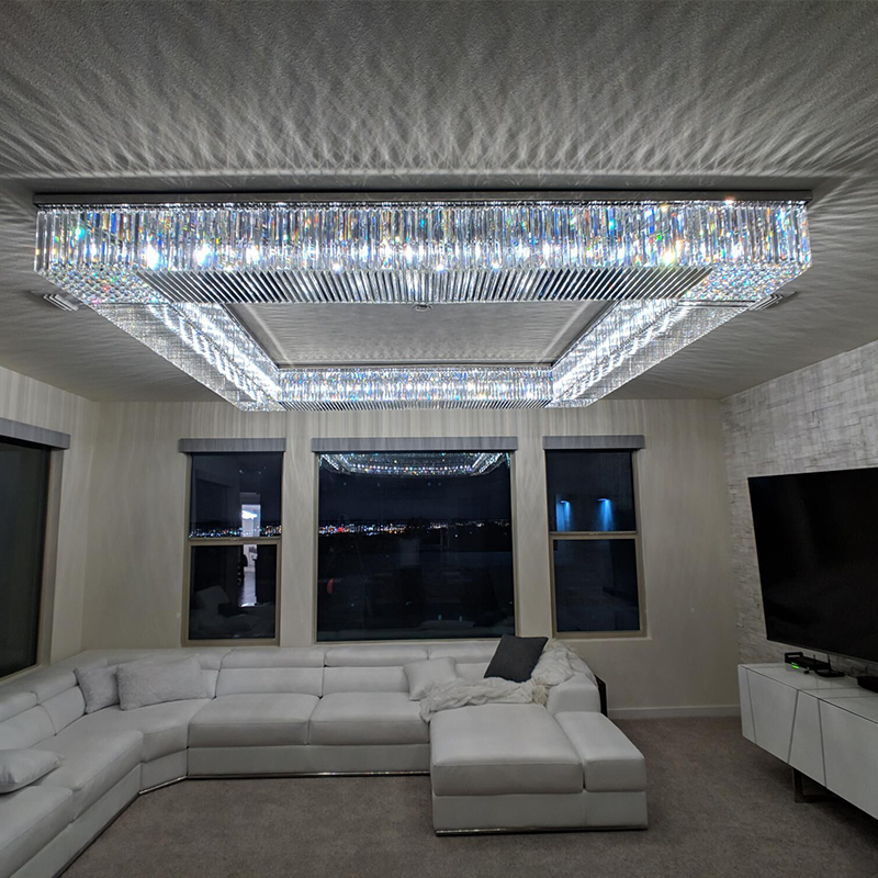 Large Square Chandelier Big Flush Mounted Crystal Chandelier for Big Living Room