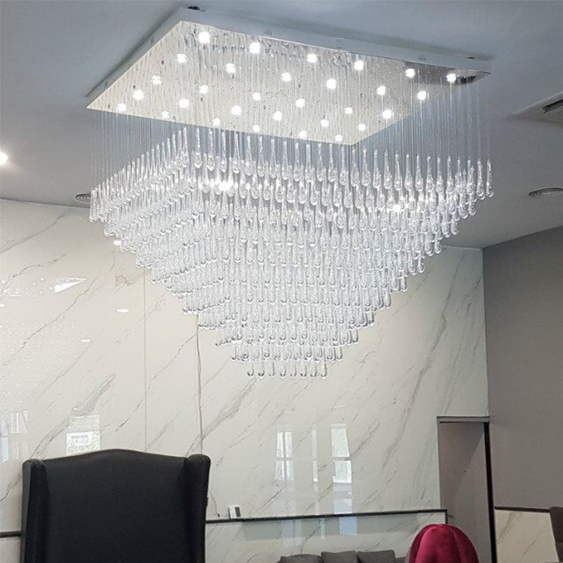 Large Rectangle Chandelier Cascade Modern Glass Chandelier Big Flush Mounted Chandelier