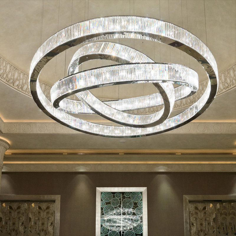 Custom Hotel Lobby Chandelier Large Modern Chandelier Suspended Crystal Ring LED Chandelier