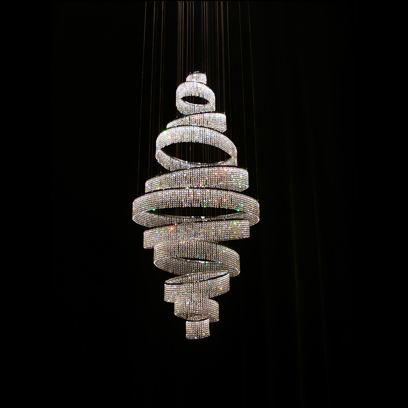 Long Spiral Crystal Chandelier for High Ceilings Custom Staircase Chandelier