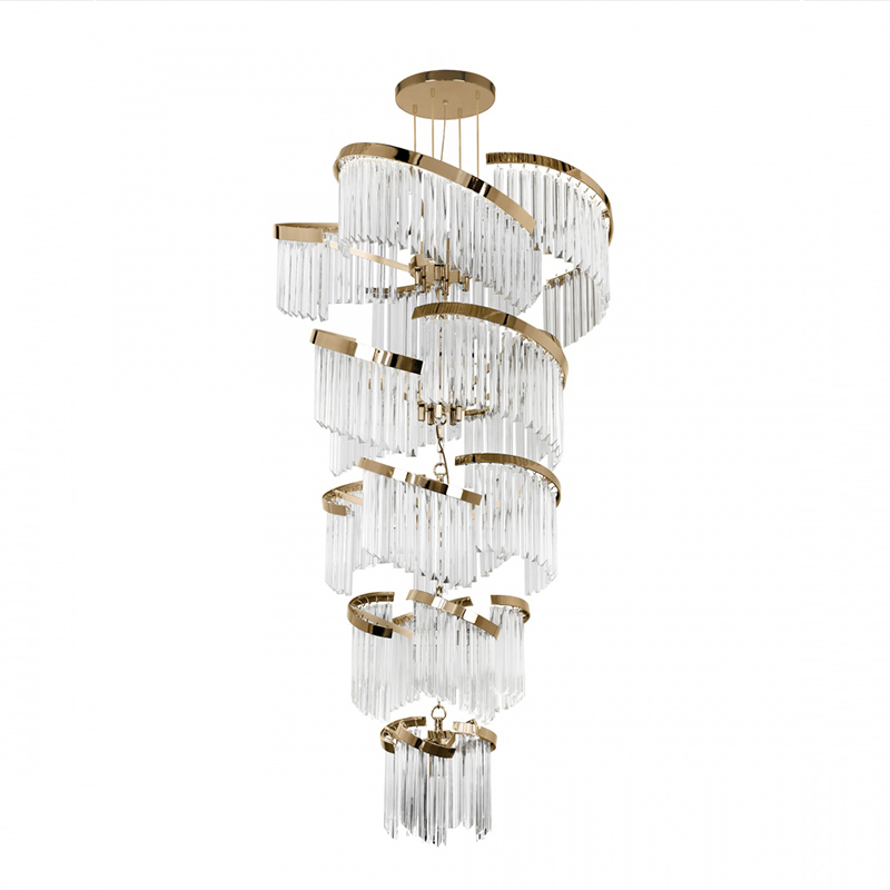 Large Modern Glass Chandelier Five Tiers Spiral Foyer Lighting