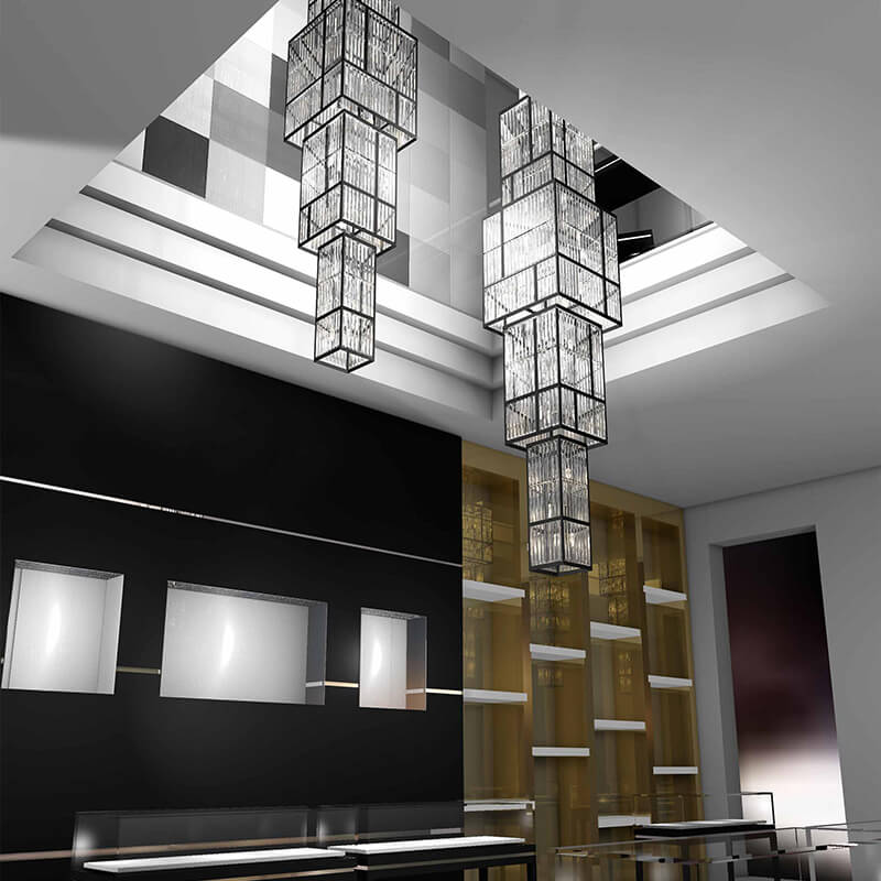 Bespoke Tall Crystal Chandelier for High Ceiling Modern Staircase Chandelier