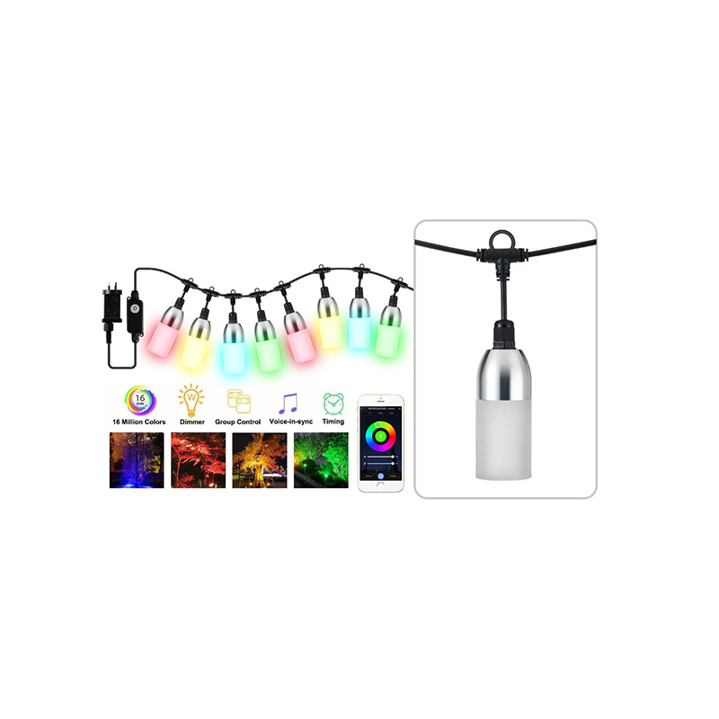 WiFi Outdoor String Lights RGB LED Waterproof IP65 for Patio, 10 RGB Dimmable Bulbs