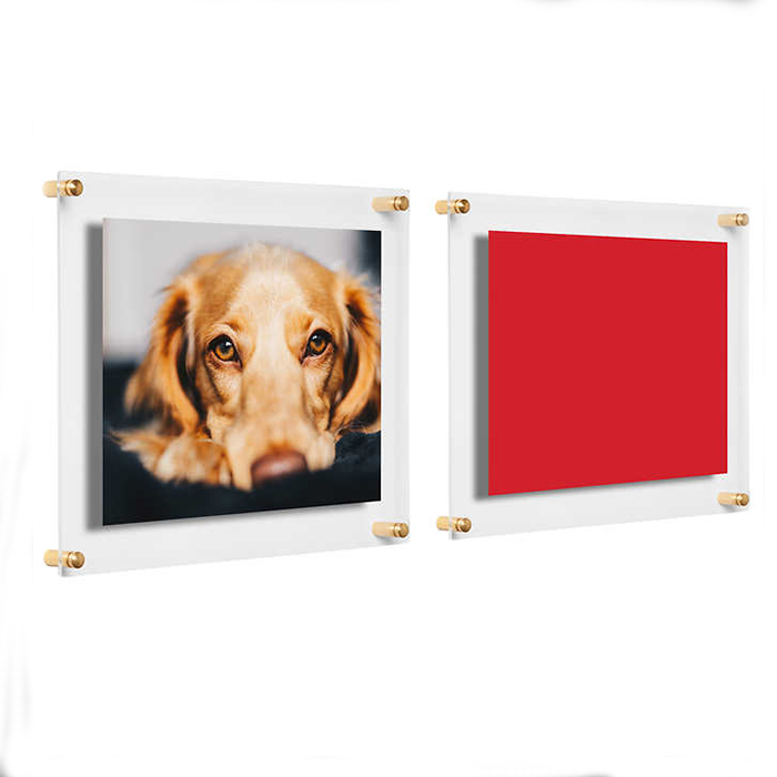 Acrylic Floating Picture Frames 8.5x11&quot; Perspex Photo Frame With Gold Hardware