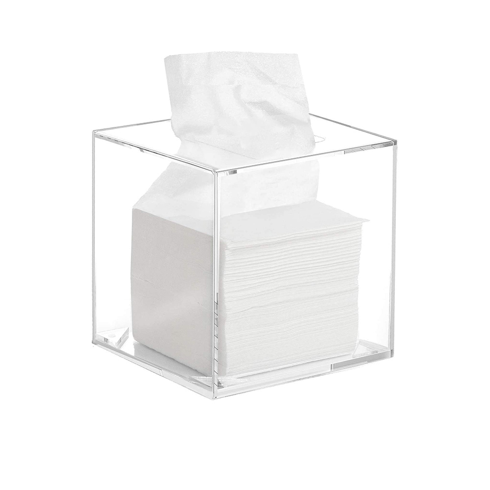 Lightweight &amp; Easy To Swap Tissue Boxes Clear Acrylic Square Napkin Organizer For Bathroom