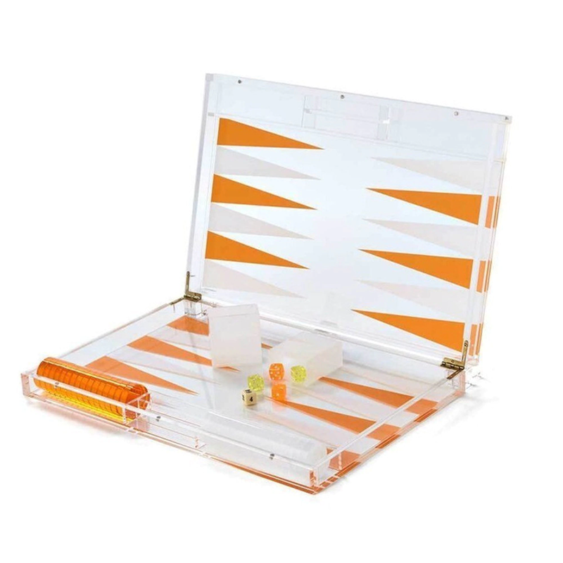 Color Option Plexiglass Indoor Game Case Orange &amp; Clear Acrylic Backgammon Set