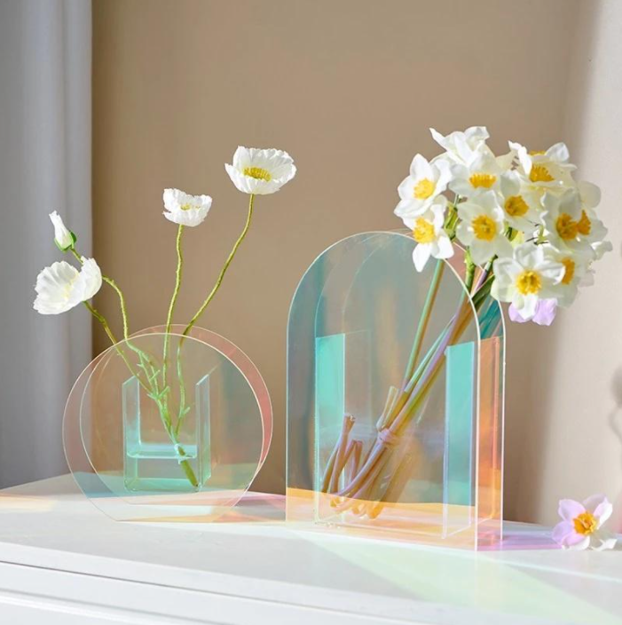 custom wholesale crystal clear colorful square mirror home decoration tall centerpiece nordic luxury round rainbow acrylic vases
