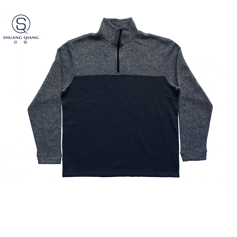High level customized men's casual jacket baseball jacket long sleeve keep warm stand collar rib CVC 60%cotton/40%polyester fleece half zipper sweater