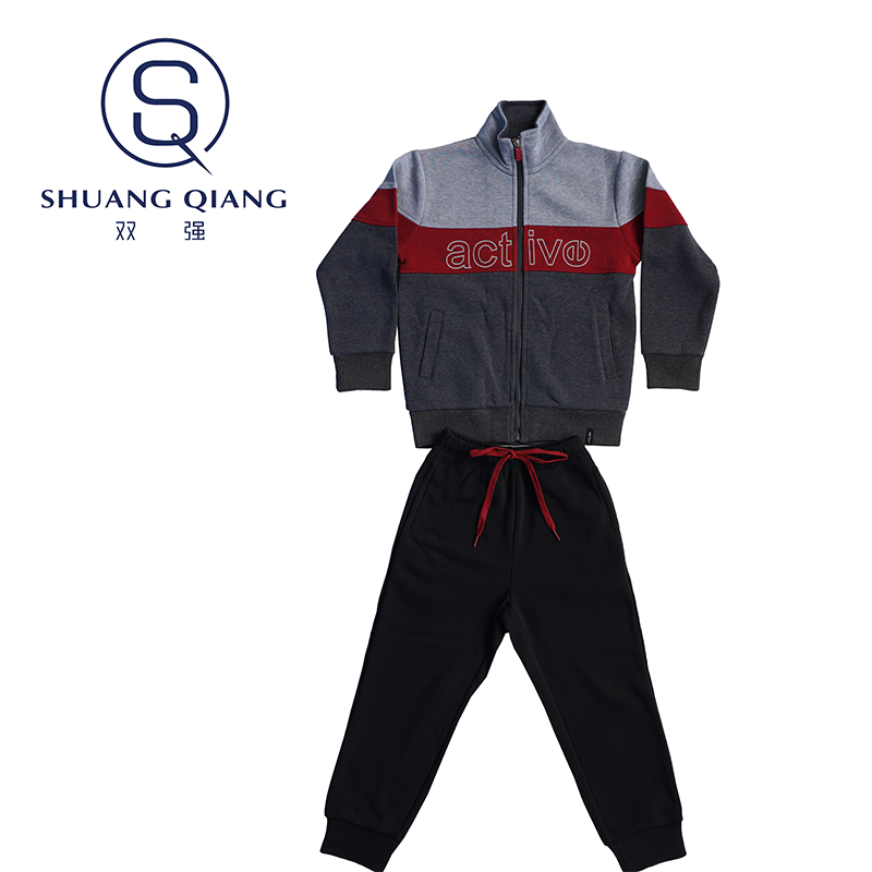 Custom kintted long sleeve stand collar and long pants rib TC 65%polyester/35%cotton splicing fleece zipper sweater suit water based printing