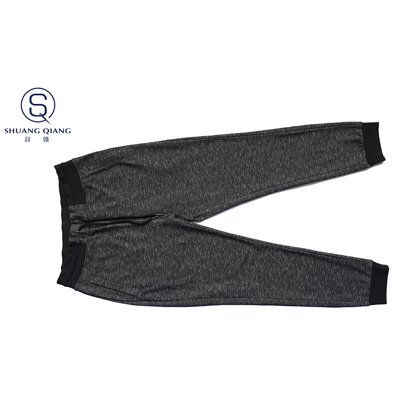 Custom senior kintted rib high waistband long pants TC 65%polyester/35%cotton monodyeing sportwear pants,double side pockets,braided waist rope,Soft Facbric