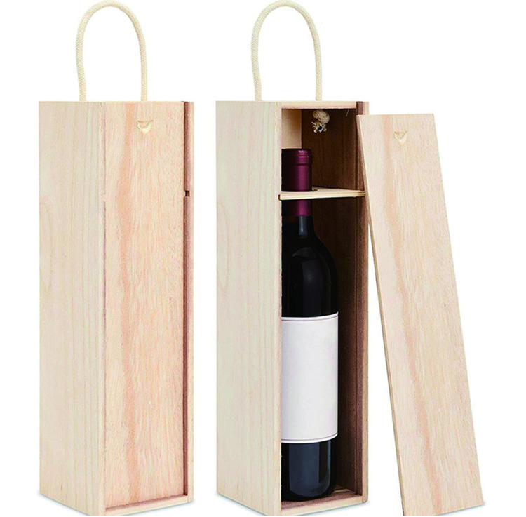 Wooden wine box single bottle packaging wooden box with handle